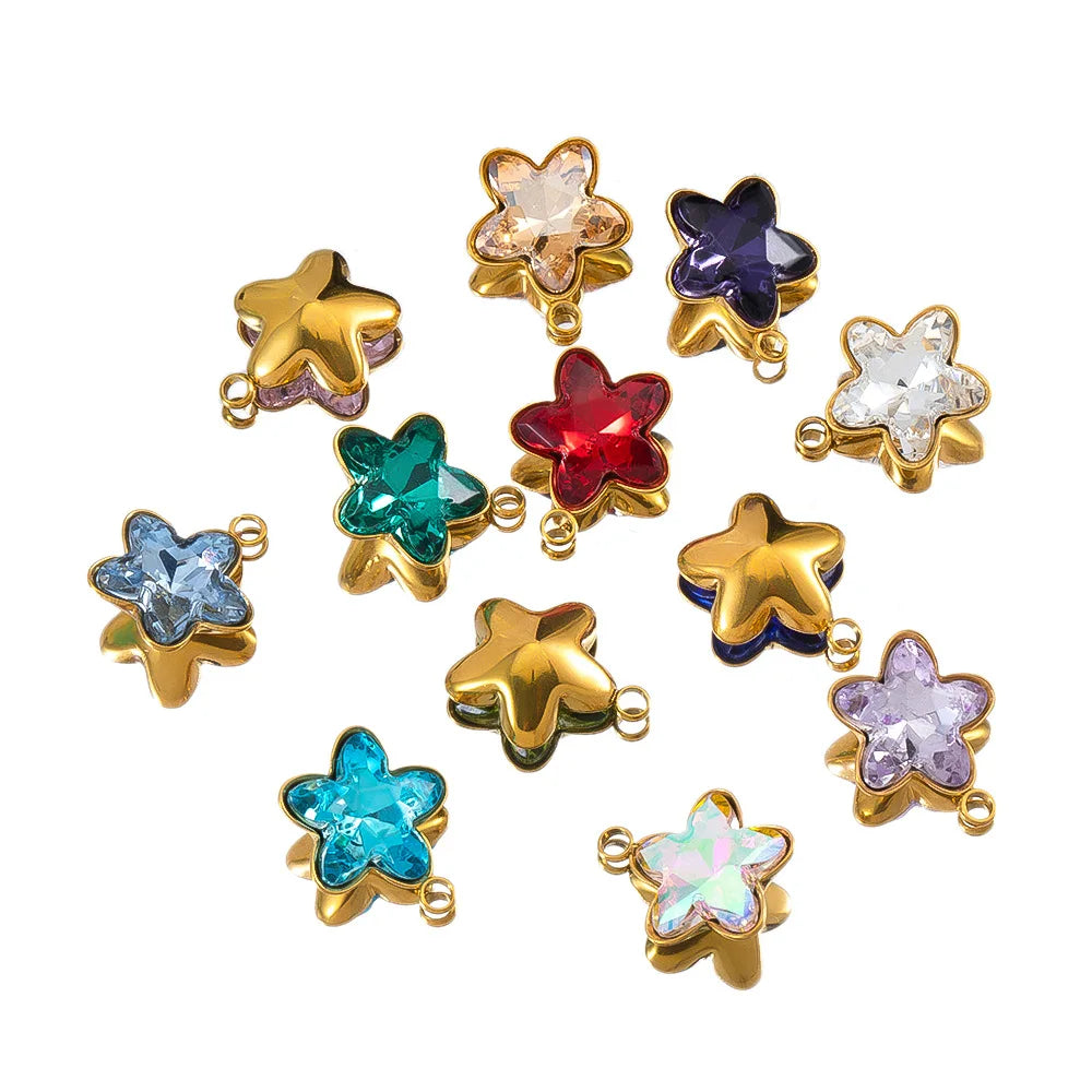 Tarnish Free Stainless Steel Star Shape Crystal Charms Pendants  for DIY Handmade Jewelry Accessories