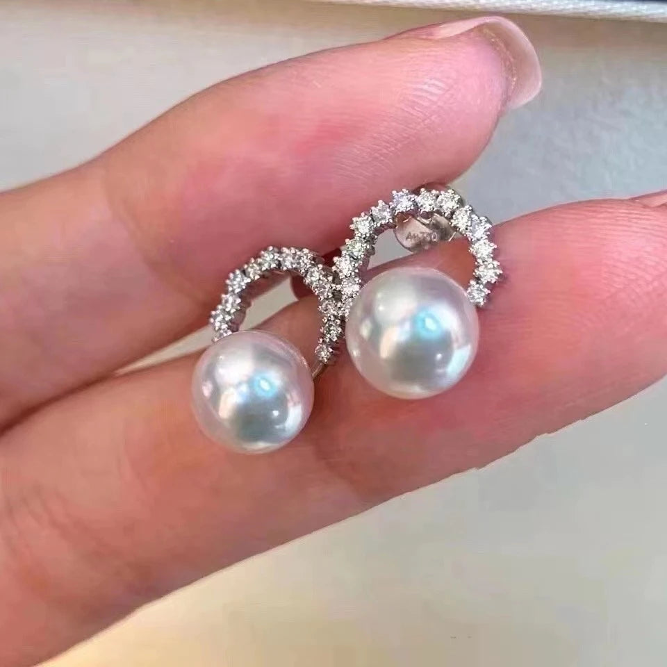 E1555 8-9mm  DIY Natural Freshwater Pearl Charm Earrings Mounting Accessory 925 Sterling Silver Gold Plated  Jewelry for Women