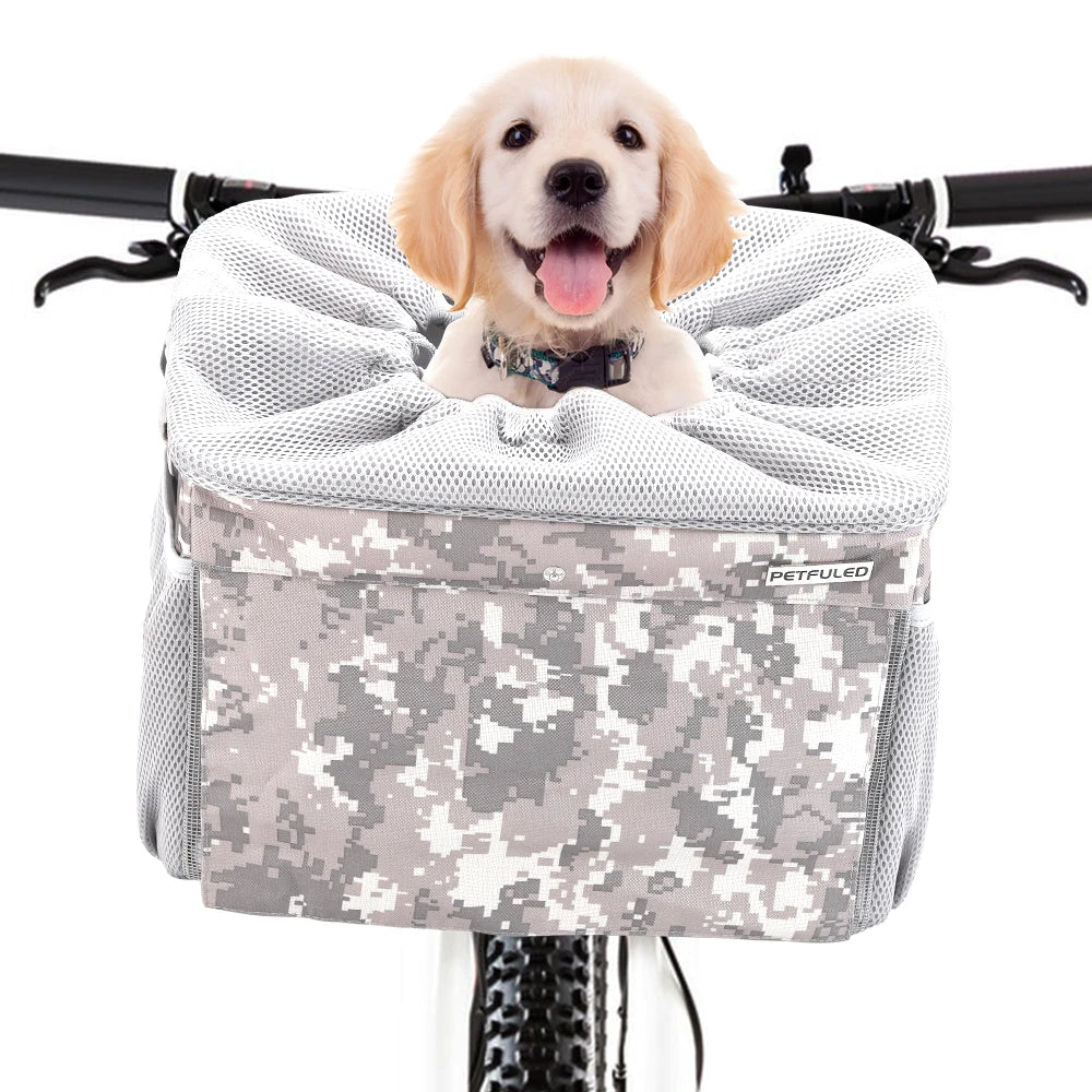 Dog Bike Basket Expandable Soft-Sided Pet Carrier Backpack  Collapsible Dog Bike Carrier 15 Lbs Soft-Sided Dog Basket for Bike