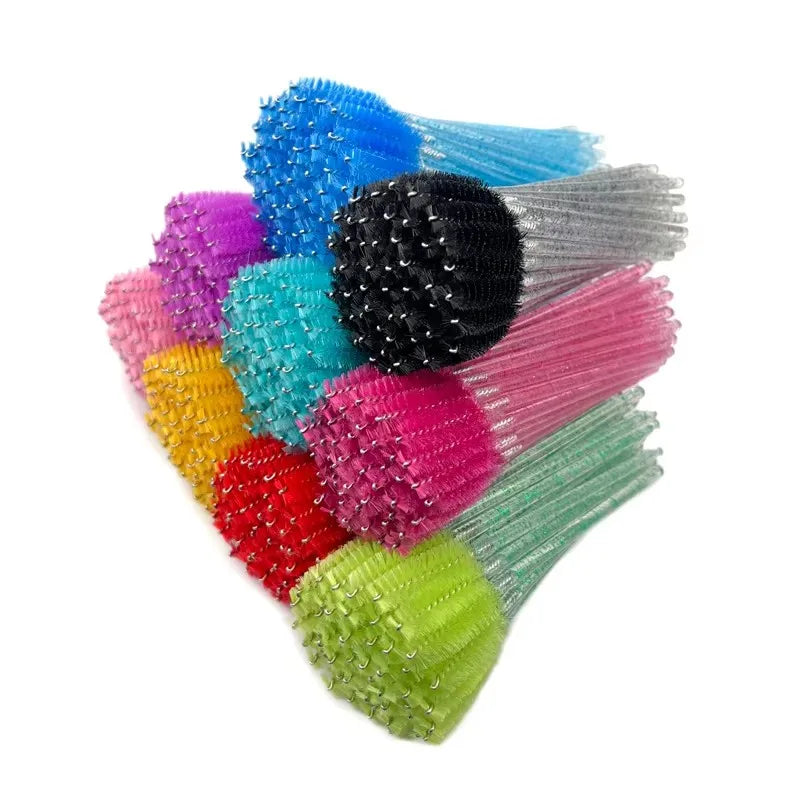 Mini 50 Pcs Disposable Nylon Bendable Plastic Handle Eyelash Extension Eyebrow Mascara Wand Applicator Brush