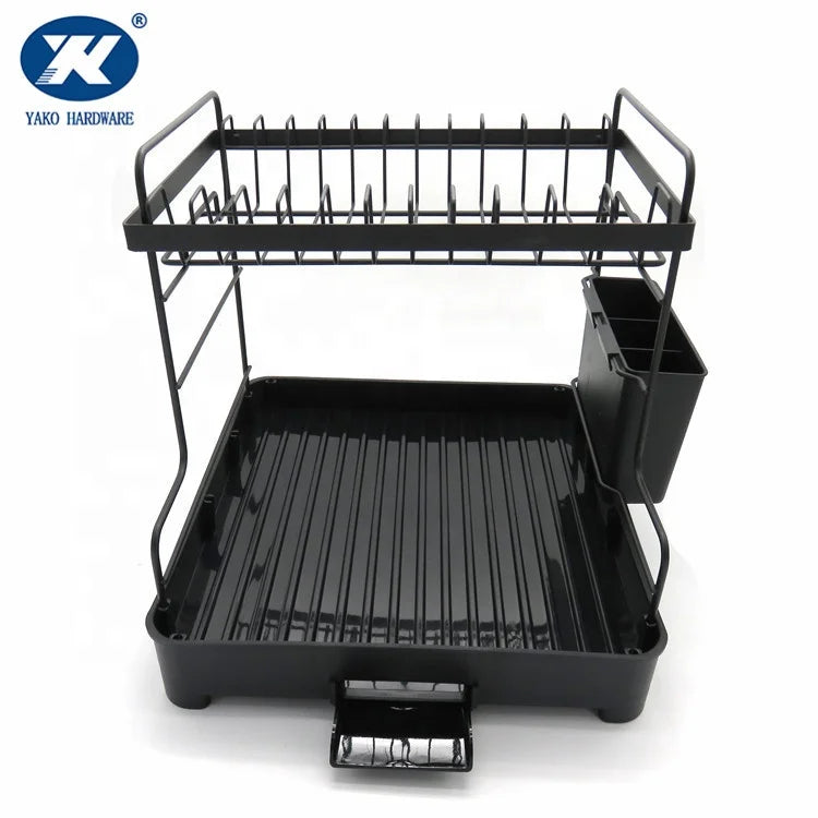 Stainless Steel Kitchenware Full Black Two Tier Dish Drying Drainer Rack