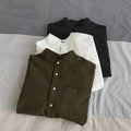 Simple Design Solid Colors Long Sleeve Shirts Korean Fashion Mandarin Collar 100% Cotton White Black Shirt Soft and Comfortable