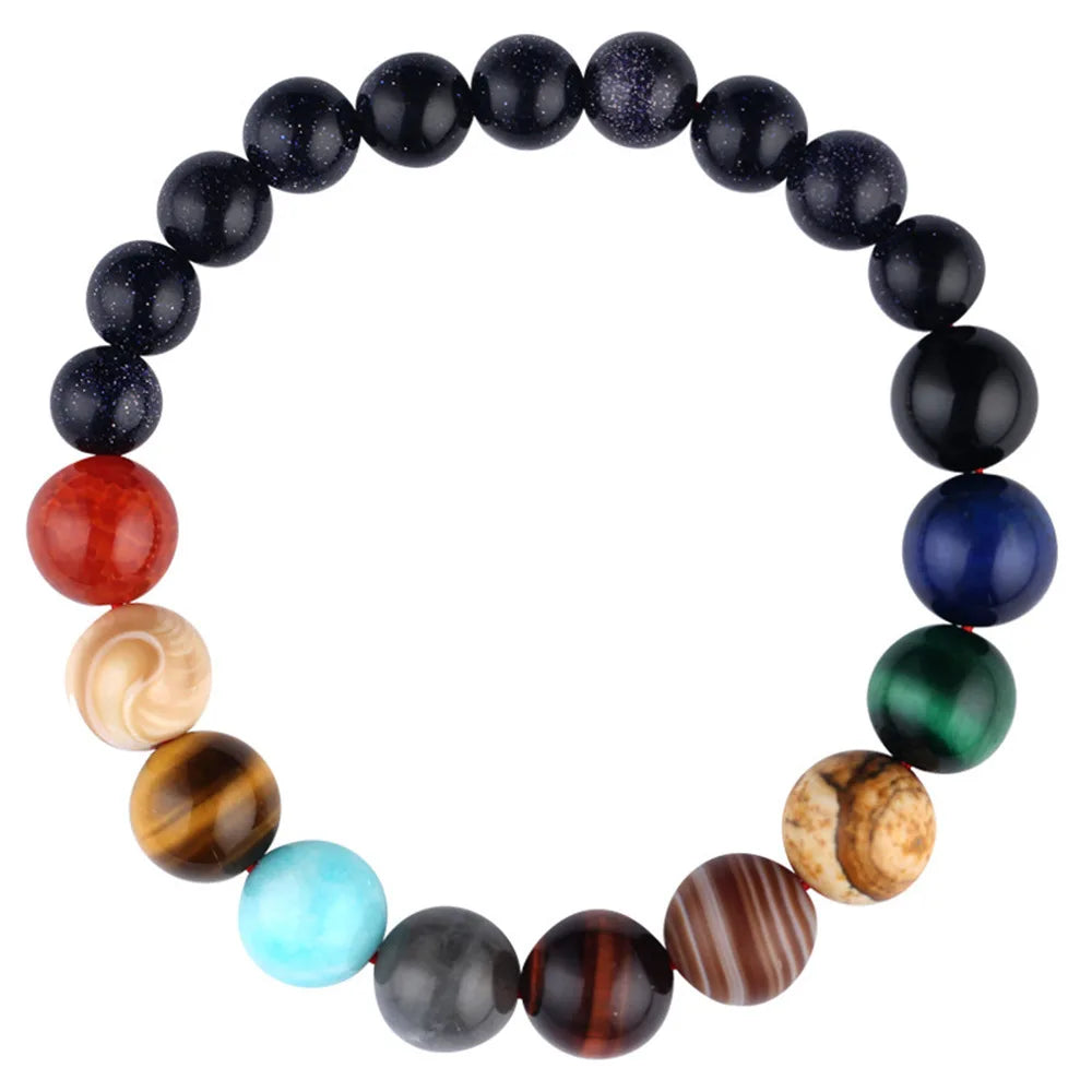Hot Selling Stretchy Natural Stone lava Beads Bangle Night Star Galaxy Wristband Eight Planetary Beads Bracelet
