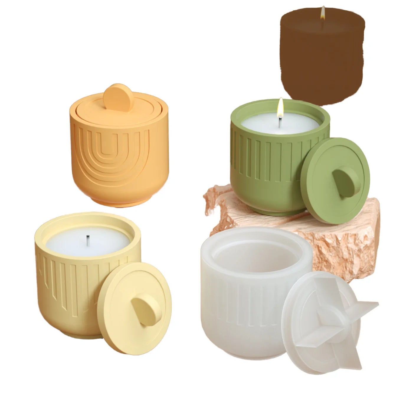 U Shape Stripe Gypsum Silicone Candle Jar Vessel Pot Mold Cement Storage Box Molds Concrete Containers for Candle Cup Making