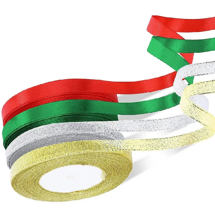 Colorful 4 Rolls 100 Yards Satin Ribbon Metallic Glitter Fabric for Decoration Wide Christmas Ribbons for Gift Wrapping