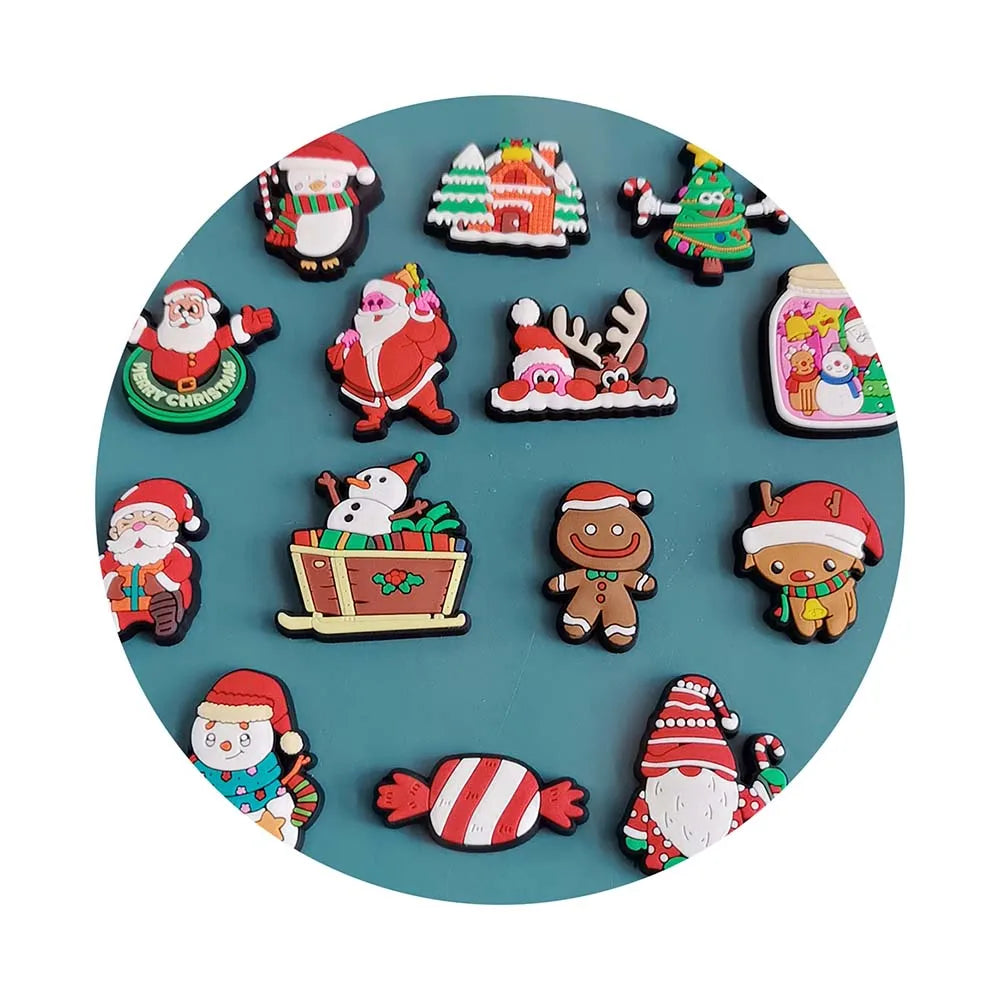 PVC Christmas Shoe Charms Cute Cartoon Christmas Candy Snowman Gingerbread House Santa DIY Shoes Decorative Accessories