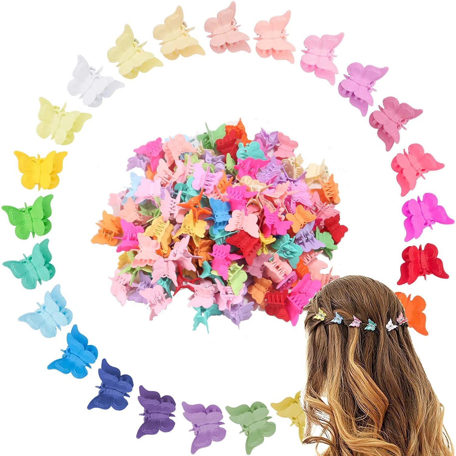 SongMay New Fashion 2cm Frosted PS Plastic Matte Butterfly Small Claw Hair Clip 2.2cm X 1.8cm for Girls' Bangs