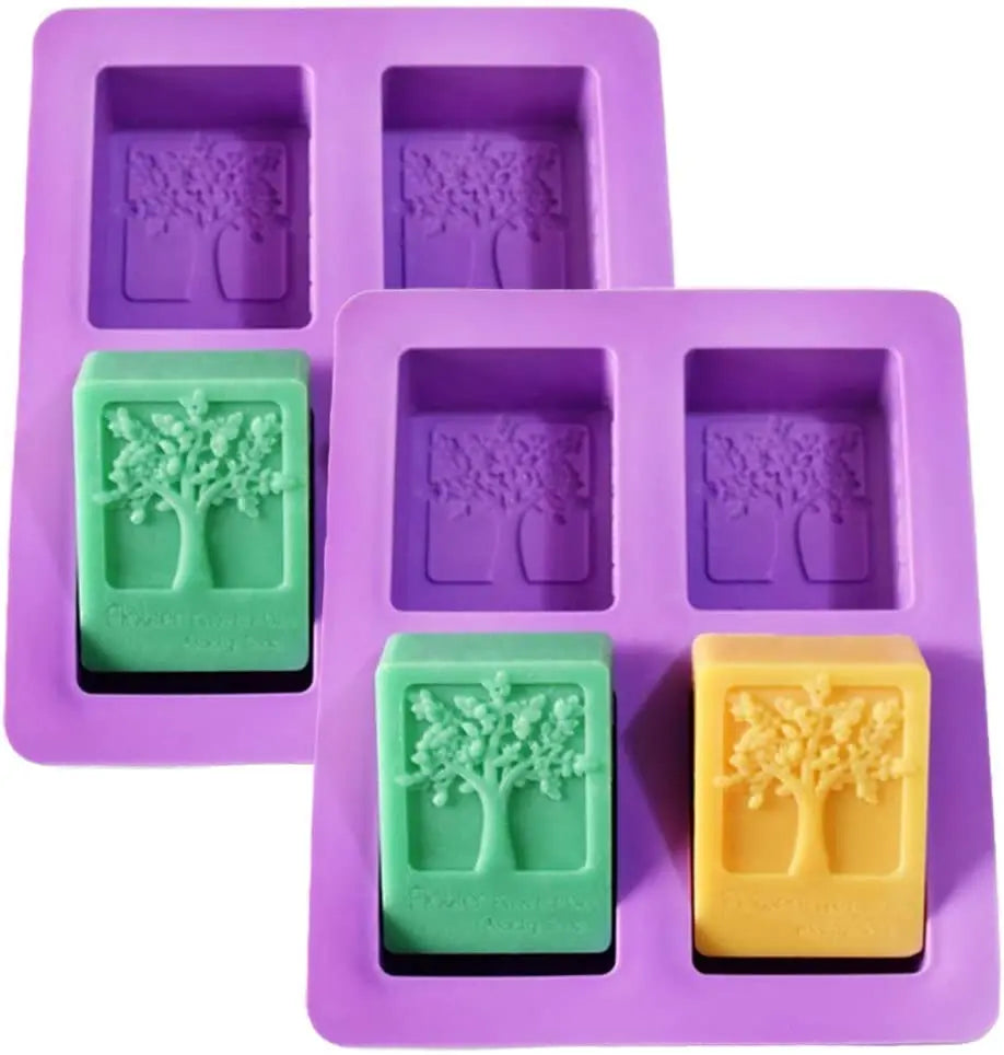 4-Cavity Rectangle Tree of Life Silicone Soap Bar Molds Tree Shaped Square Soap Mold Custom Logo Chocolate Cake Molding Soap