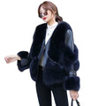 2021 Winter Faux Fur  New  Fake Fox Fur Coat Motorcycle Clothing With Leather