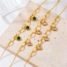 Fashion Anti Tarnish 18k Pvd Gold Heart Zircon Charm Bracelet Jewelry 316L Stainless Steel Bracelet for Women Lady