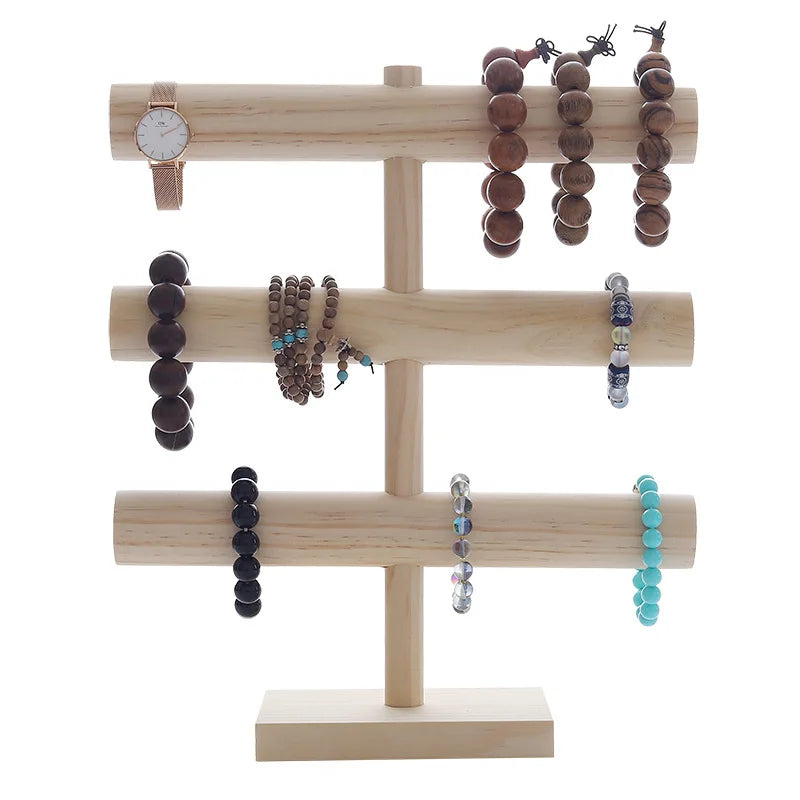 Solid Wood Three-layer Bracelet Rack Jewelry Watch Storage Home Jewelry Rack Props Jewelry Display Stand