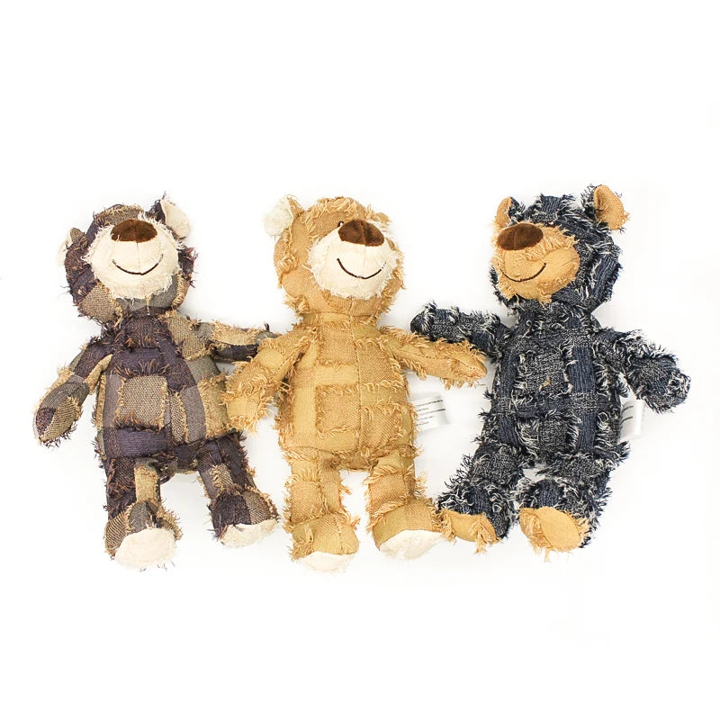 New Sustainable Plush Cute Bear Toy for Dogs Funny Cotton Cloth Animal Squeaky Chew for Playful Molar Packaged in Bag