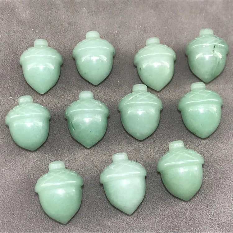 2026 Wholesale Natural Crystal Jade Stone Green Aventurine Hazelnut Acorn Pine Nut Stone Carved Fruit