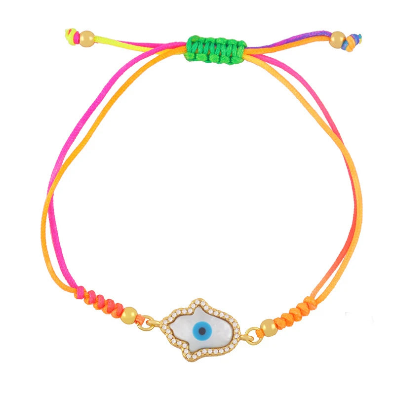 Hot Sale Bohemia Evil Eye Shell Beaded Woven Bracelet Rainbow Colorful Braided Rope Bracelet Wholesale