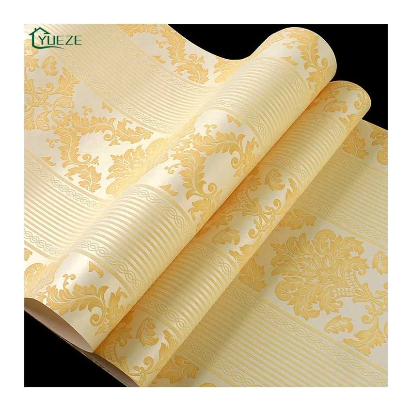 High Quality Classic Elegant Non-Woven Yellow Damask Wallpapers 3D Suede Home Decoration Wallcovering