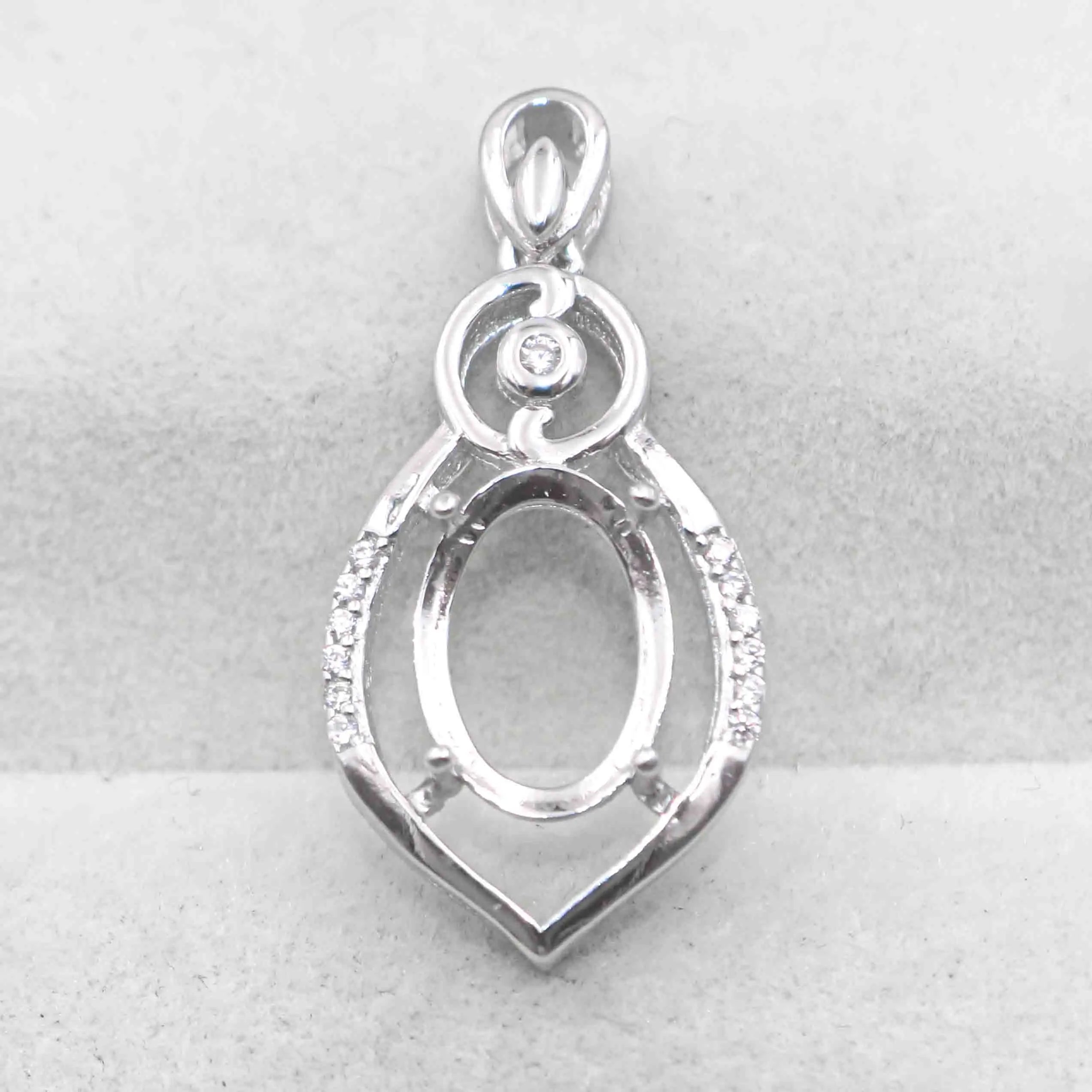 Sterling Silver 8*11mm Semi Mount Pendant Empty Frame Blank Support Setting S925 Base Holder Without Center Stone for DIY Inlay