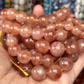 AsVrai U Natural Stone Sunstone Jade Bead Pink Smooth Loose Spacer Beads Round 6mm/8mm/10mm DIY Charm Bracelet 15.5 Inches