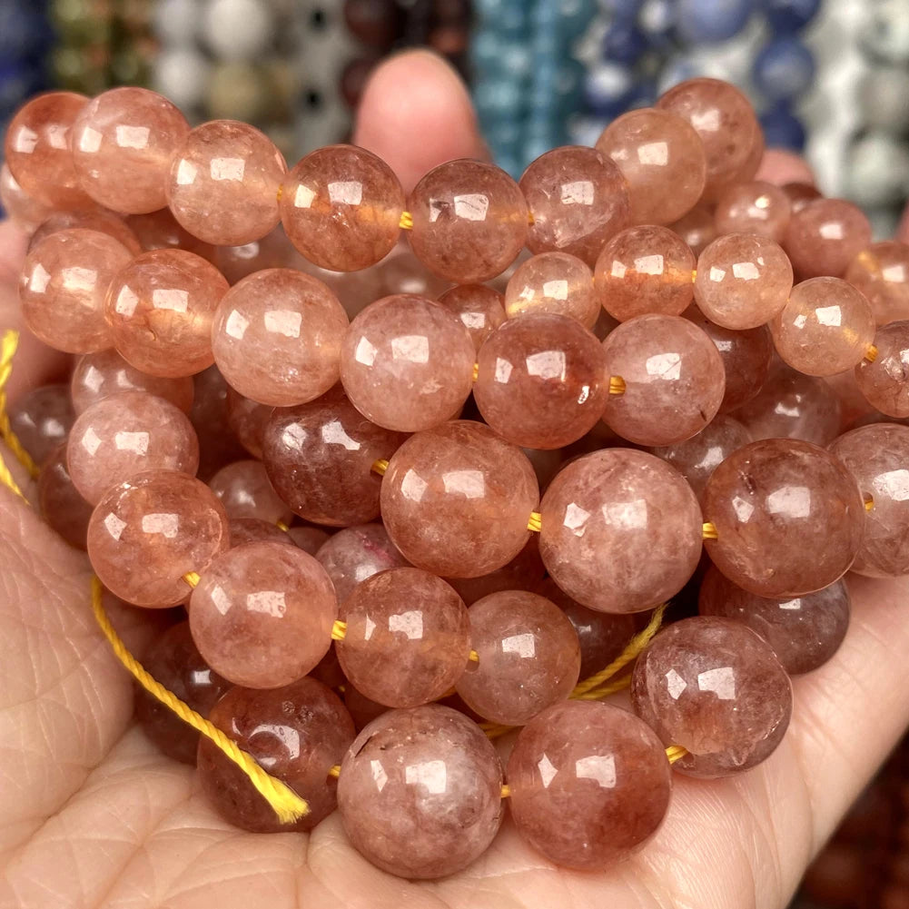 AsVrai U Natural Stone Sunstone Jade Bead Pink Smooth Loose Spacer Beads Round 6mm/8mm/10mm DIY Charm Bracelet 15.5 Inches