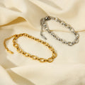 INS Women's Trendy 18K Gold Plated Stainless Steel Bracelet for Anniversary Gift Oval Link Chain Style