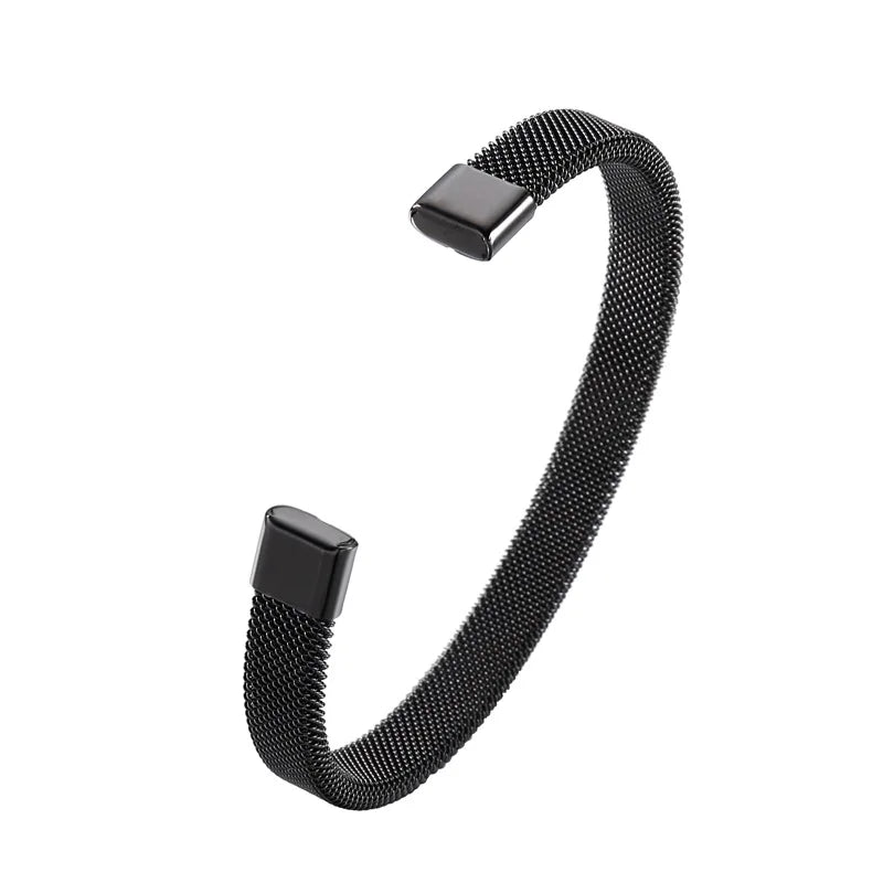 Open Silver Gold Black Rose Plated Wrist Hand Jewelry Hot Selling Wholesale Bracelet 316L Stainless Steel Mesh Cuff Bangle