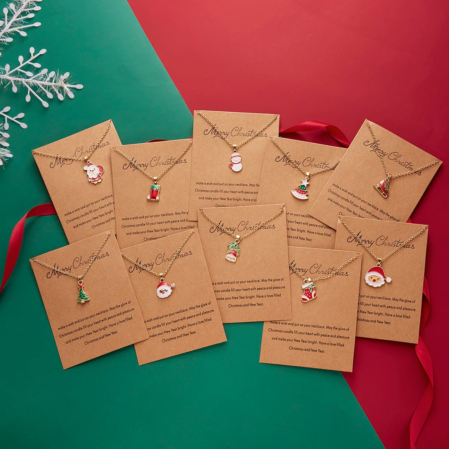 Christmas Necklace for Women Christmas Gift Tree Stockings Hat Santa Claus Reindeer Candy Cane Snowflake Bell Pendant Necklaces