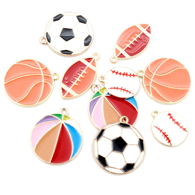 10pcs/lot Enamel Football Basketball Charms Pendant for Jewelry Making Supplies Metal DIY Jewelry Making Findings Accessories