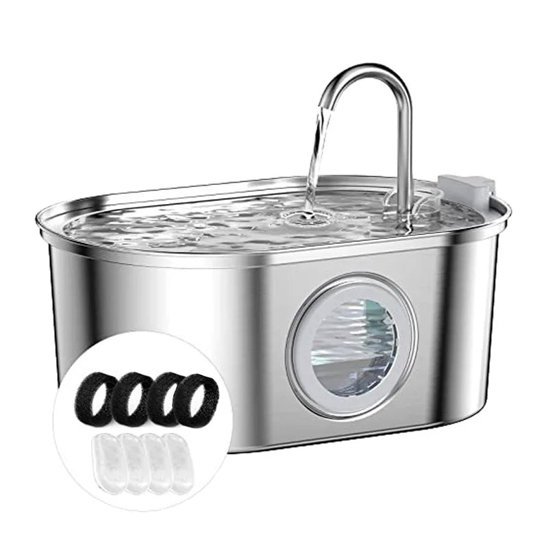 Large 2L Stainless Steel Automatic Pet Feeder Portable Cat & Dog Water Dispenser Rounded Bowls Outdoor Use Auto Water Fountain