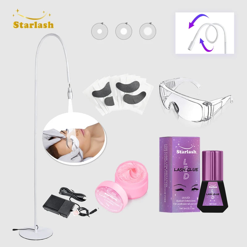 Starlash Premium  LED Eyelash Extension Kit White Light LED Eyelash Lamp with Adhesive and Black Eyepads Led Lash Glue Set