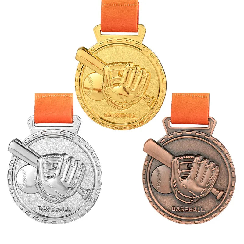 Qiuyan Culture Wholesale LOW MOQ Baseball Medal 3D Award Medallions Sports Competition Blank Medals Baseball Badge With Ribbon
