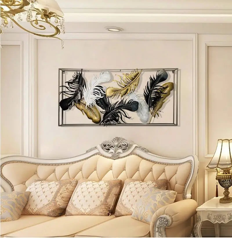 Modern Simplicity 3D Metal Wall Art Colorful Feather Iron Decoration for Home for Living Room & Bedroom Hanging Nature Art Decor