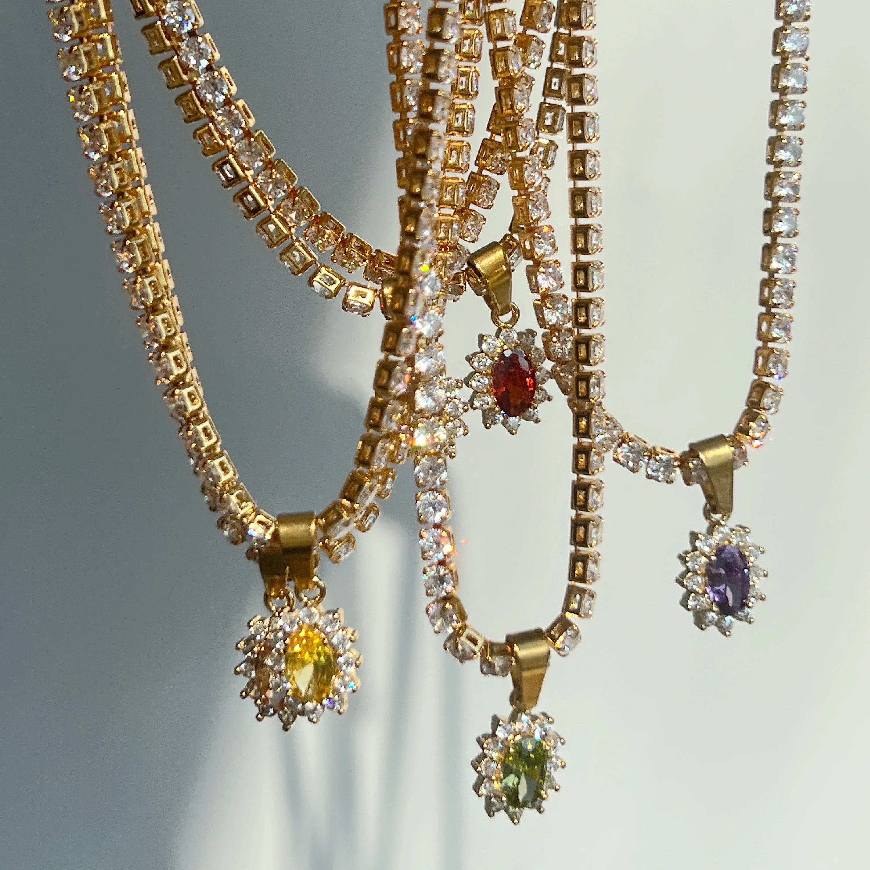 2024 Dazan New Summer Ins Customized Series Round Pink Colorful Zircon Tennis Chain Necklace Tarnish Free Jewelry for Women