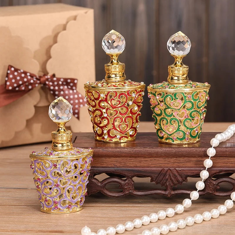 10ml Patented Victorian Line Vine Metal Perfume Bottle Glass Essential 0il Refillable Attar Bottles Factory Outlet#10302