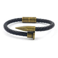 Punk Jewelry Antique Copper Alloy Nail Shape Genuine Leather Bracelet for Men