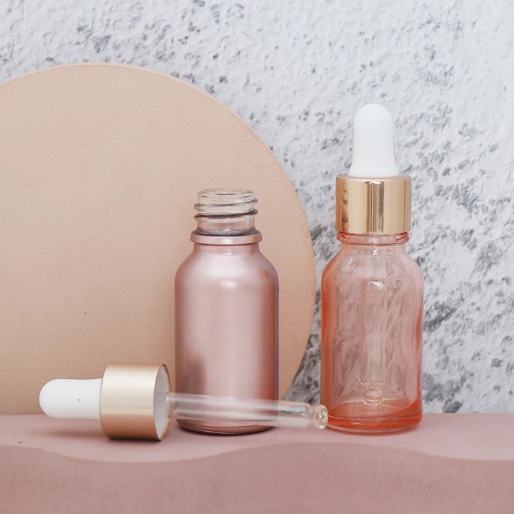 15ml 30ml Rose Gold Essence Oil Bottle Transparent pink Dropper Bottle