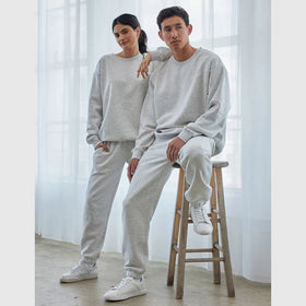 Unisex Custom Plus Size Loose Fit Ribbing Crew Neck Sweatshirt Jogger Sweatsuit Set Cotton Polyester Fleece Breathable