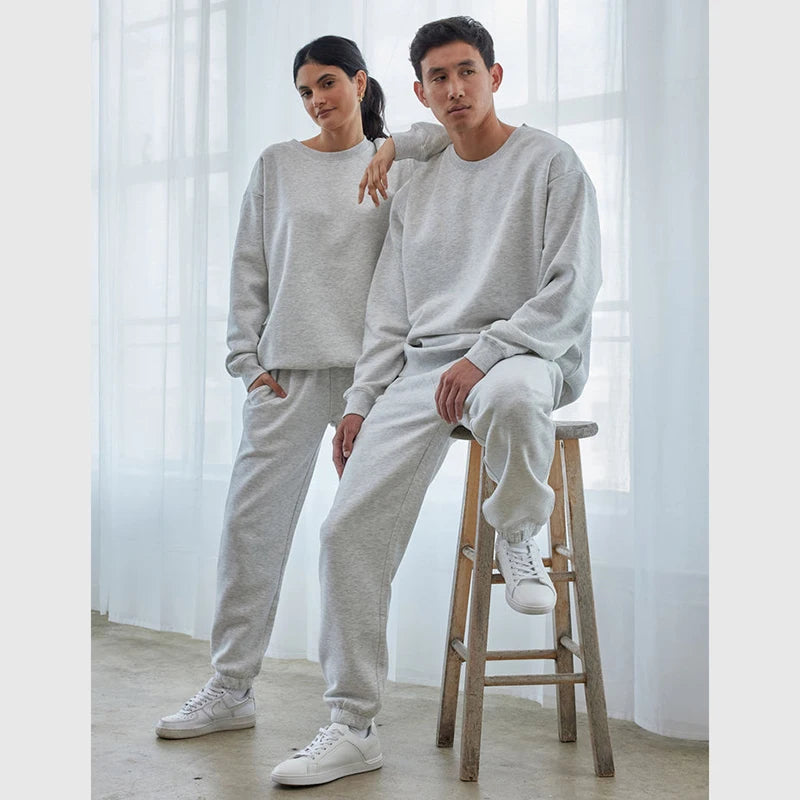 Unisex Custom Plus Size Loose Fit Ribbing Crew Neck Sweatshirt Jogger Sweatsuit Set Cotton Polyester Fleece Breathable
