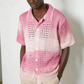 Custom Design Logo Casual Fashion Gradient Color Summer Beach Knitwear Hollow Out Cardigan Top Mesh Crochet Men Shirt
