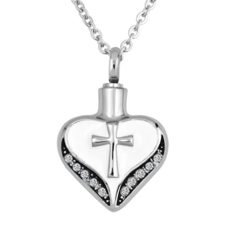 Heart Shape Memorial Jewelry Ash Gold Rose Gold Cremation Necklace Stainless Steel Keepsake Pendant Crystal Enamel Cross Ash Urn