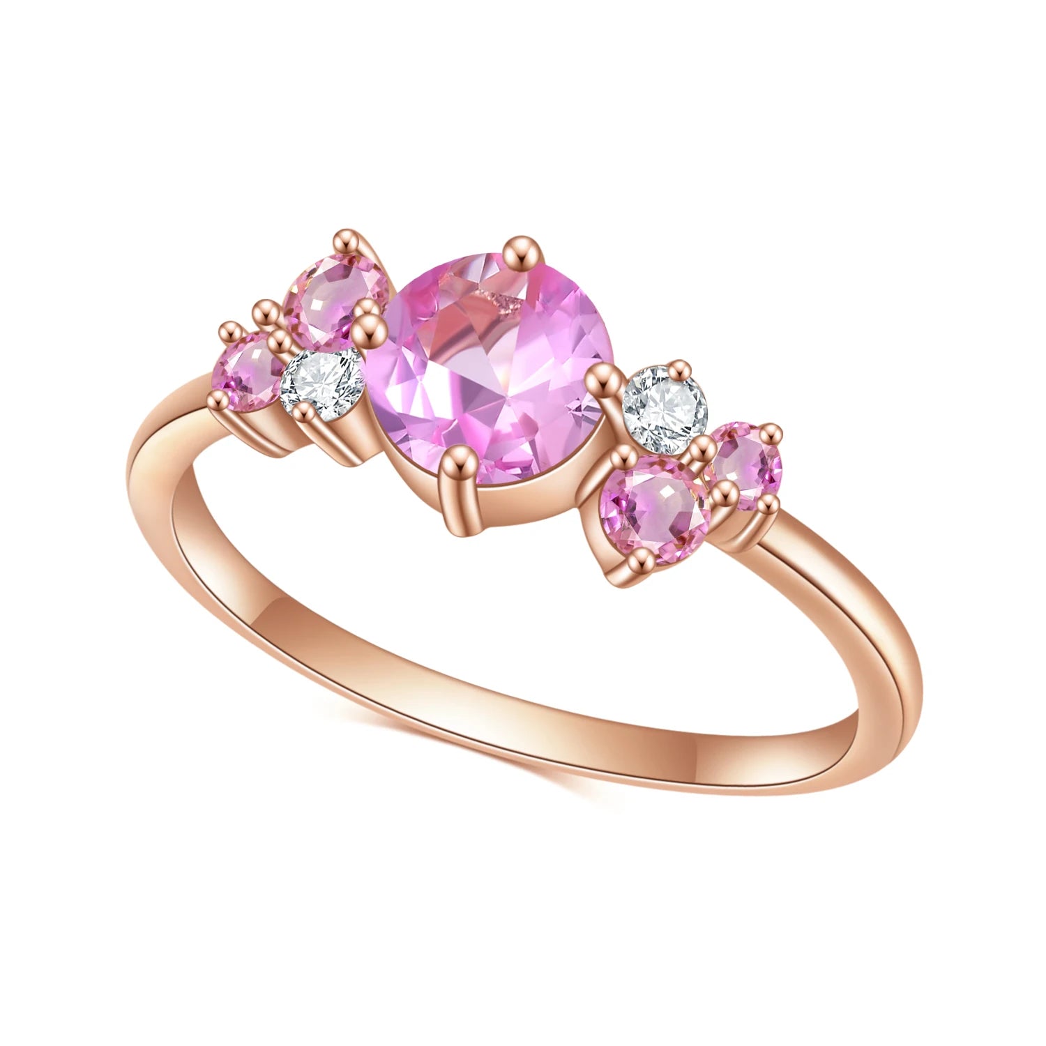 OL0998 Abiding Shield Color Retention Plating Fashion Design 6mm Round Main Stone Lab Pink Sapphire Women Rings Gold Plated
