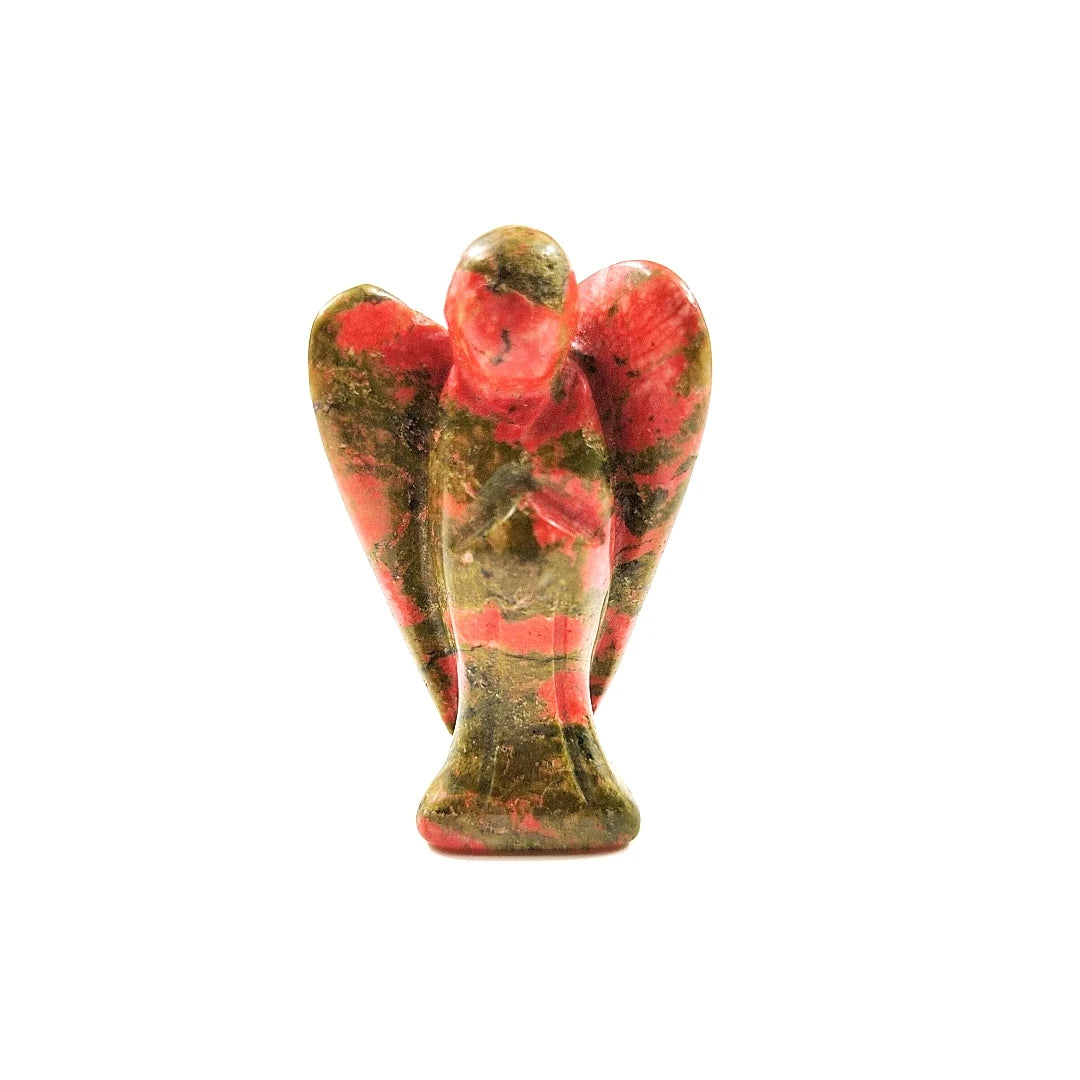 Huiying Unakite Gemstone Peace Pocket Guardian Angel Healing Statue Crafts 1.5 Inch
