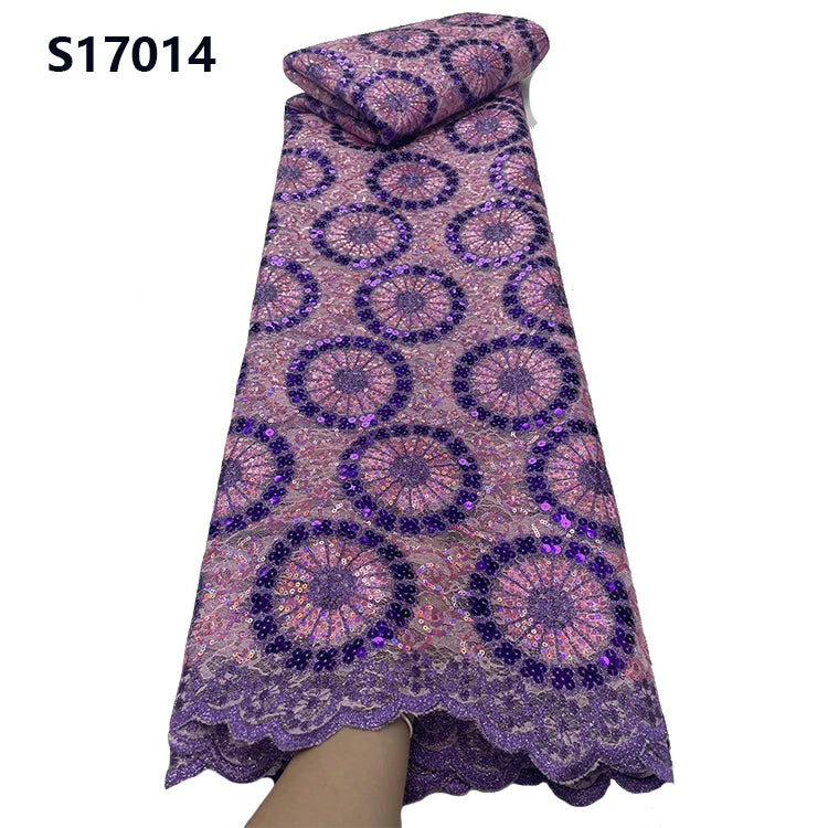 CHOCOO Competitive Price 5 Yards Sequins Embroidery Lace Fabric High Quality African Net Lace Fabric