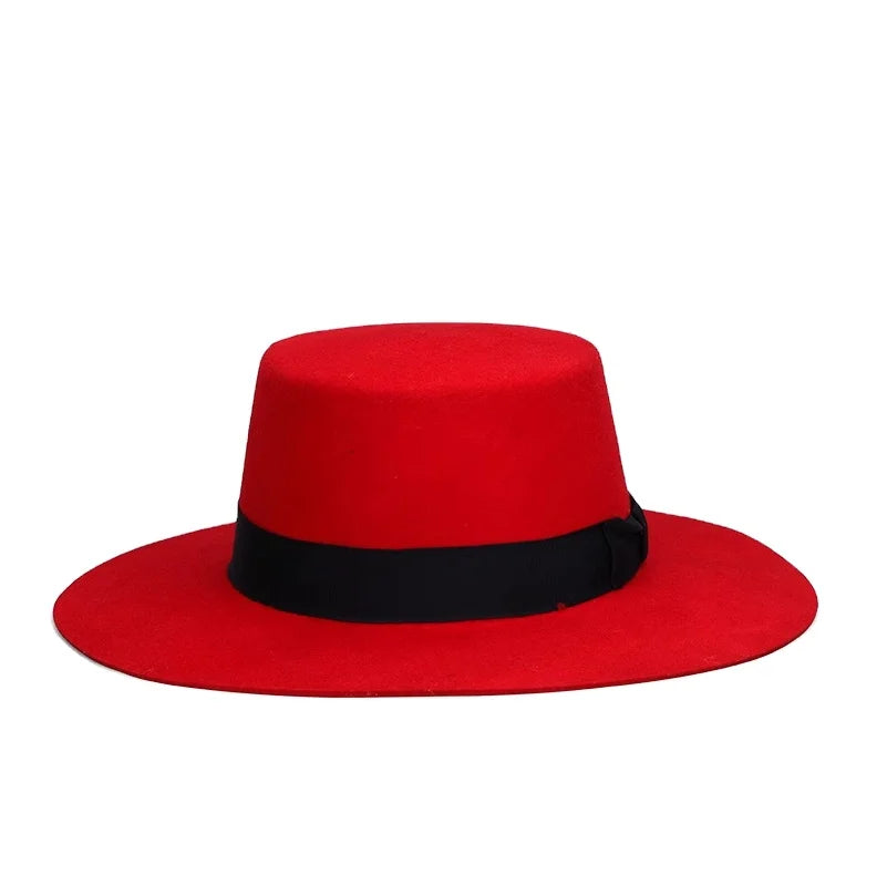 ND122 Australian Wool Hat Adult Woolen Fedora Hat Wide Band Wool Caps Sheepskin Flat Top Hats