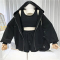 Three Pieces Hoodies Set Embroidered Sweatpants Sports Running Pullover Design Oversized Sweatshirt  Shorts Set Women  M-XXL
