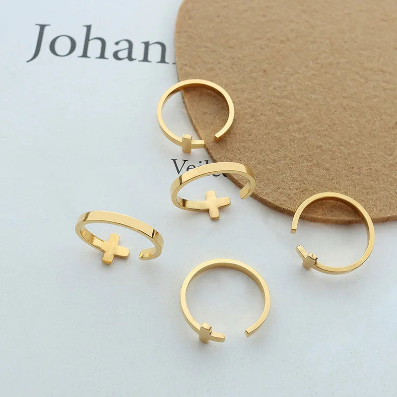 Best Sell Stainless Steel Ring Gold Plated Cross Shape Fashion Jewelry Women Open Ring Bagues Bijoux Femmes