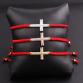 New Design Cute Design CZ Cross Charm Red Cord Diamond Macrame Braided Adjustable Lucky Men Women Beaded Bracelets