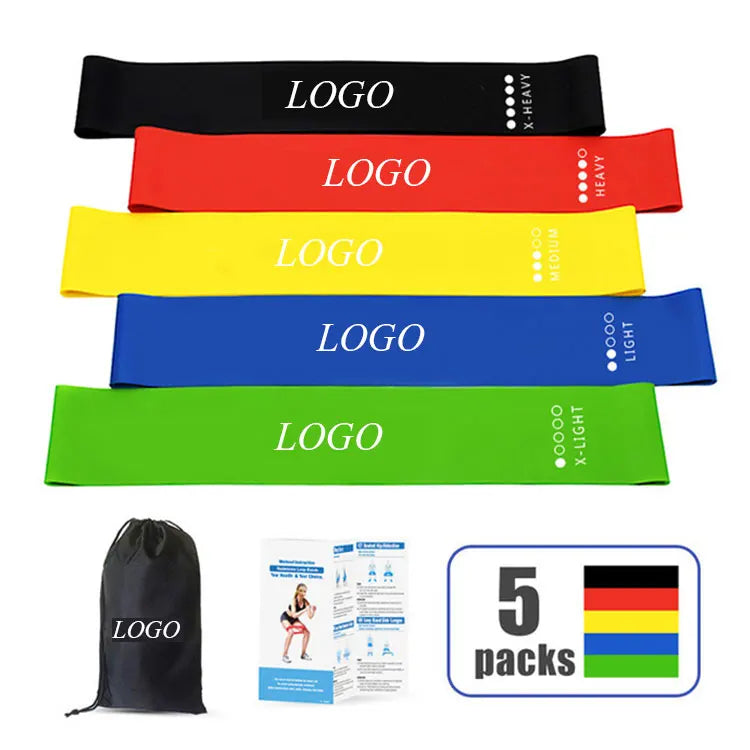 Wholesale Custom Workout Fitness Resistance Bands Mini Latex Yoga Stretch Exercise Band Set with Loop Tension Straps Yoga Ropes