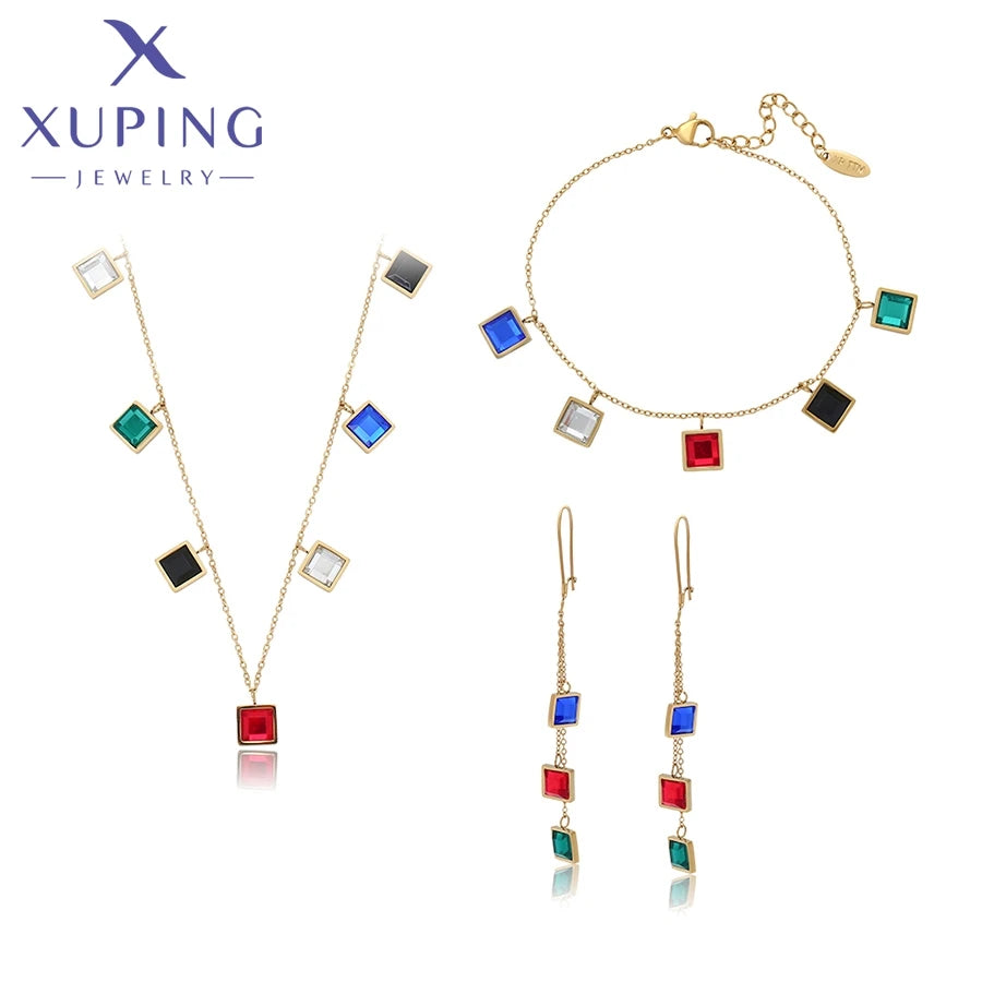 XUPING T000730391 New Design Product Women Earring Bracelet Necklace Elegant Fashion 14k Gold Color Stainless Steel Jewelry Set