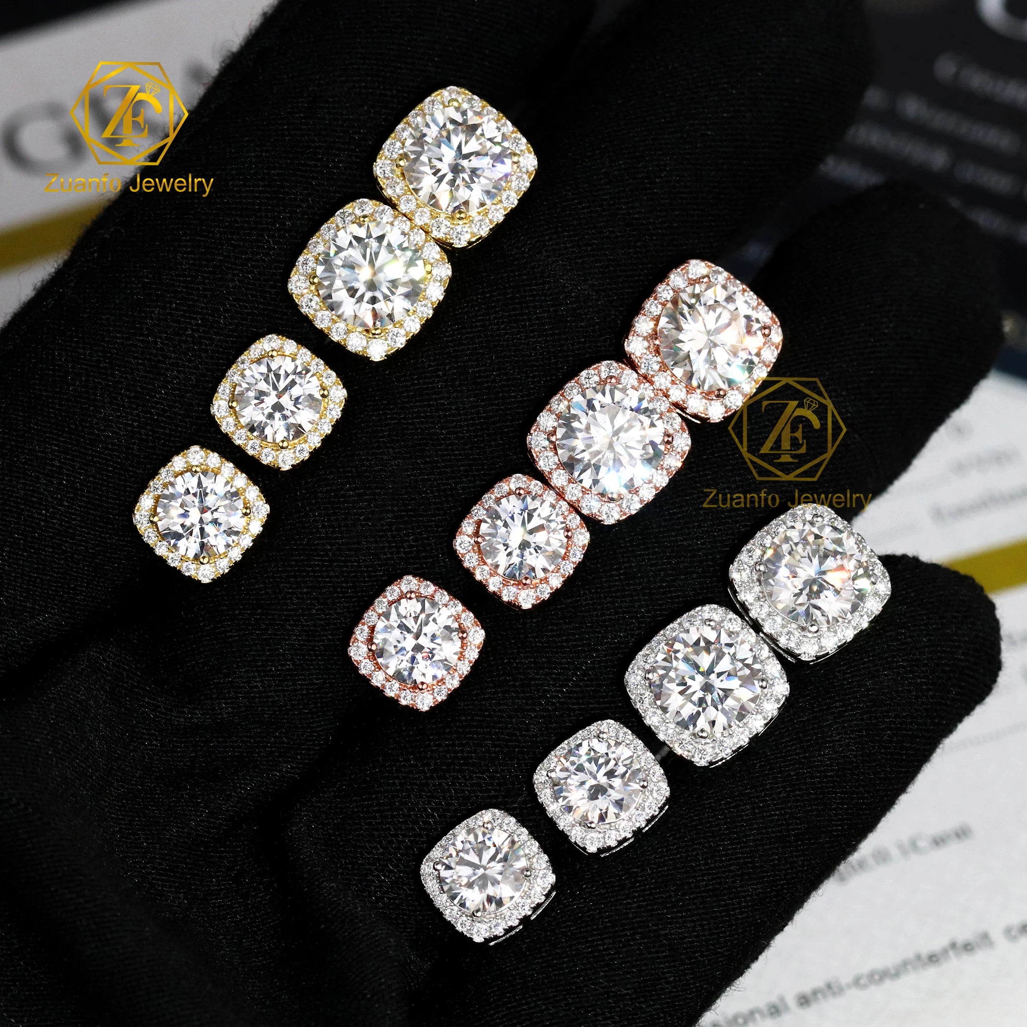 Women Earring 100% 925 Fine Silver 6.5mm 8mm D Moissanite butterfly Back Flower Cluster Halo Diamond Earrings GRA Certificate