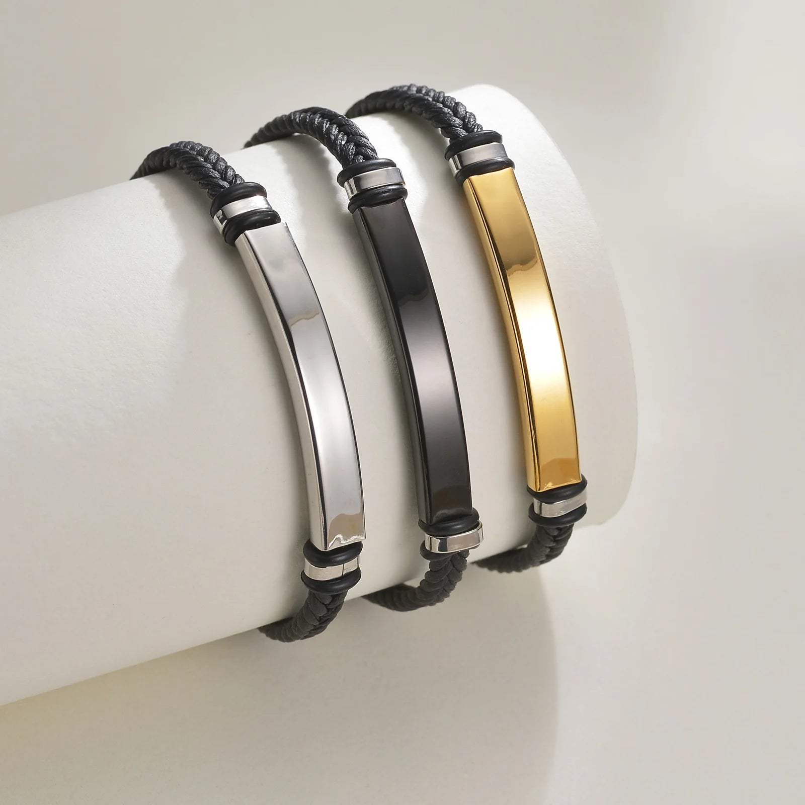 MECYLIFE Wholesale Personalized Jewelry Stainless Steel Bracelet Braided Leather Bracelet for Men