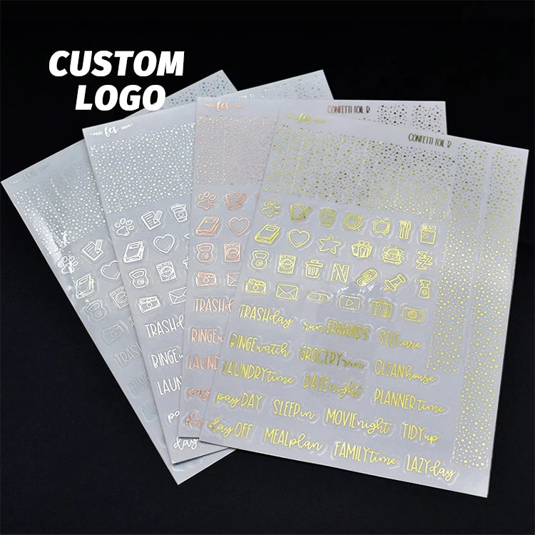 Low Moq Custom Gold Foil Daily Weekly Monthly clear Vinyl Planner Stickers Sheet